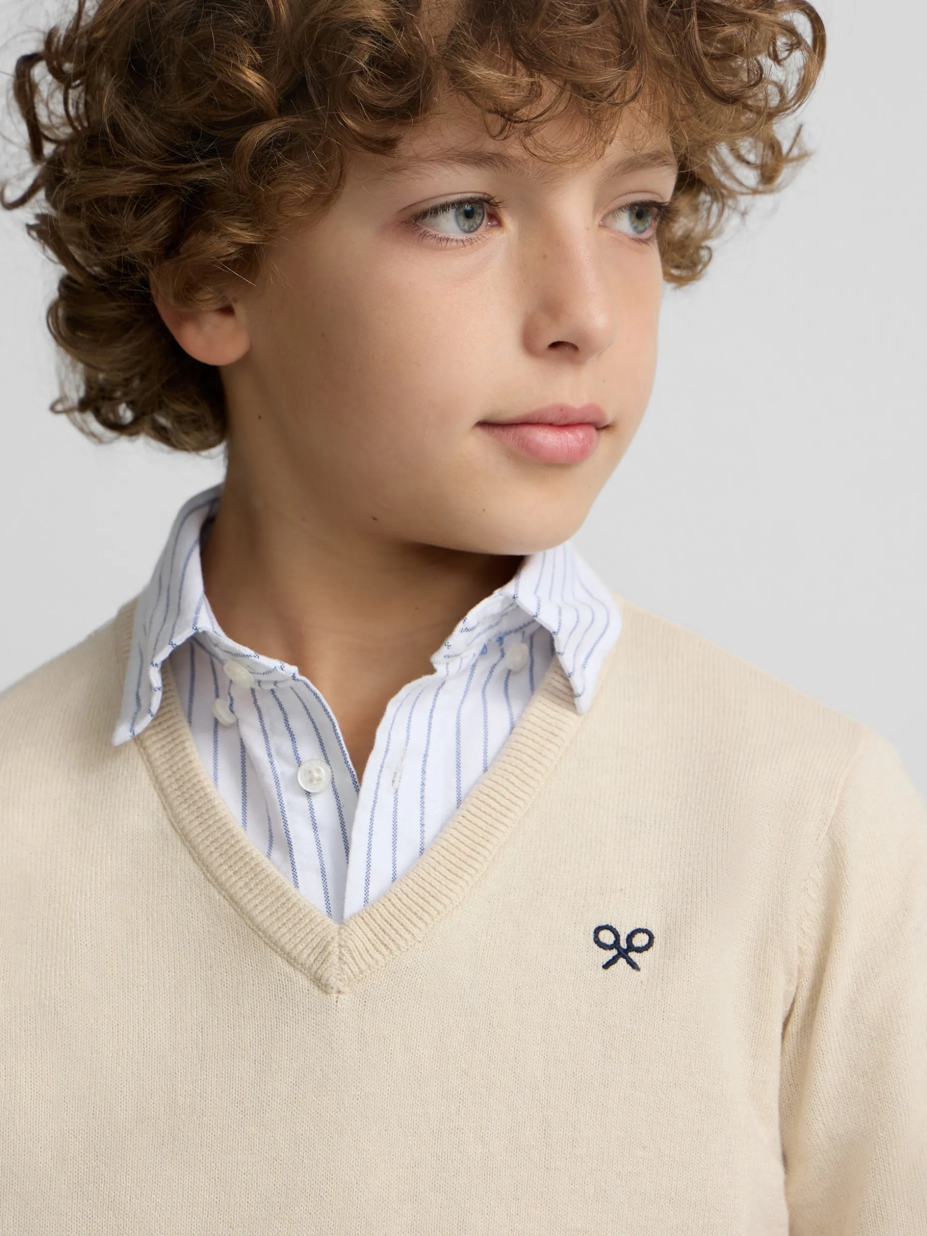 Jersey kids v neck beige