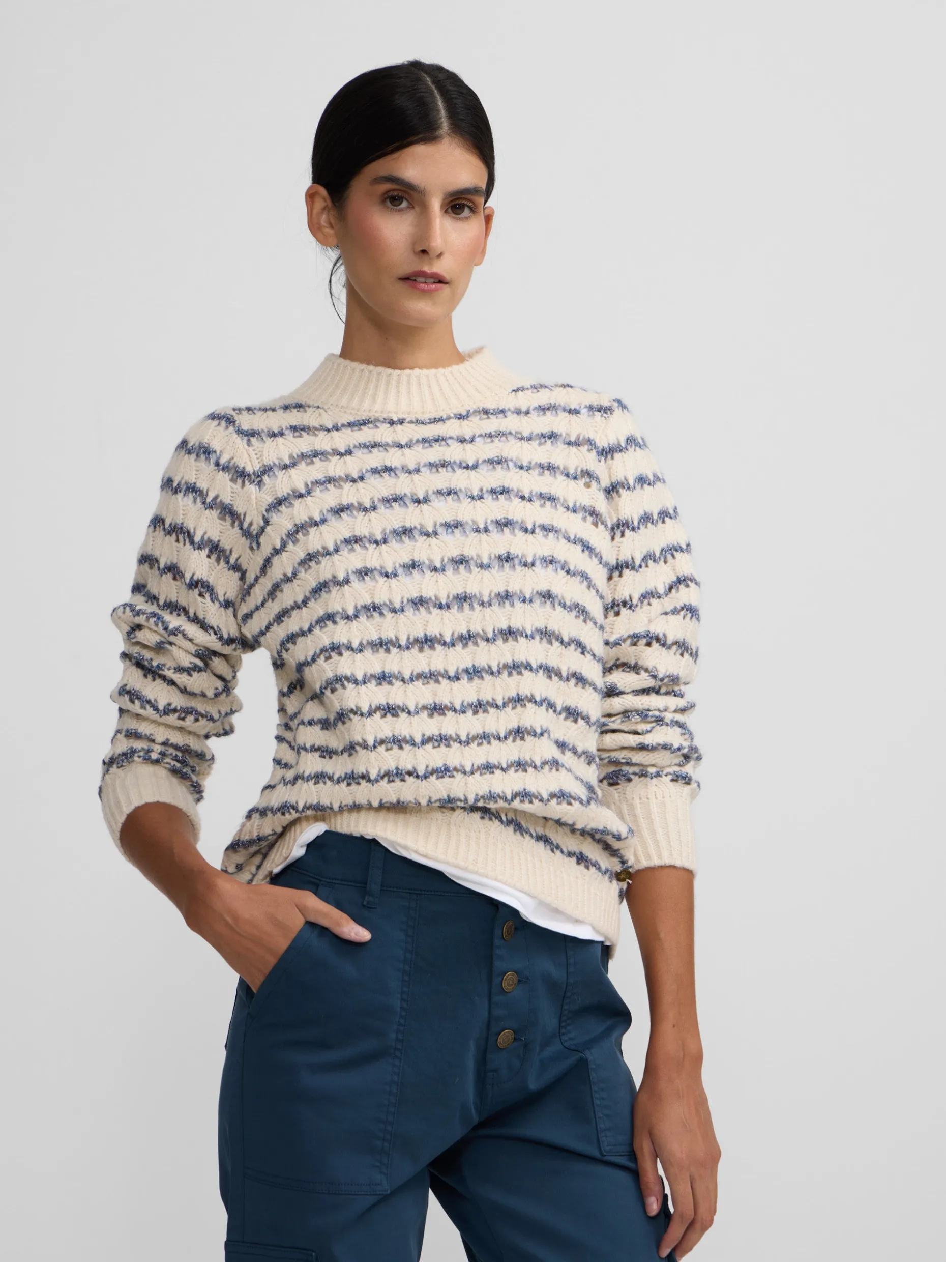 Jersey rayas lurex azul y blanco