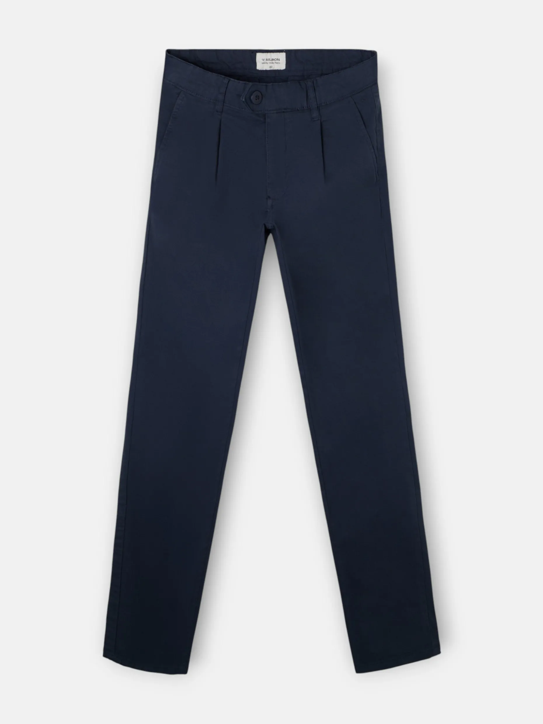 Pantalon chino casual pinzas azul marino