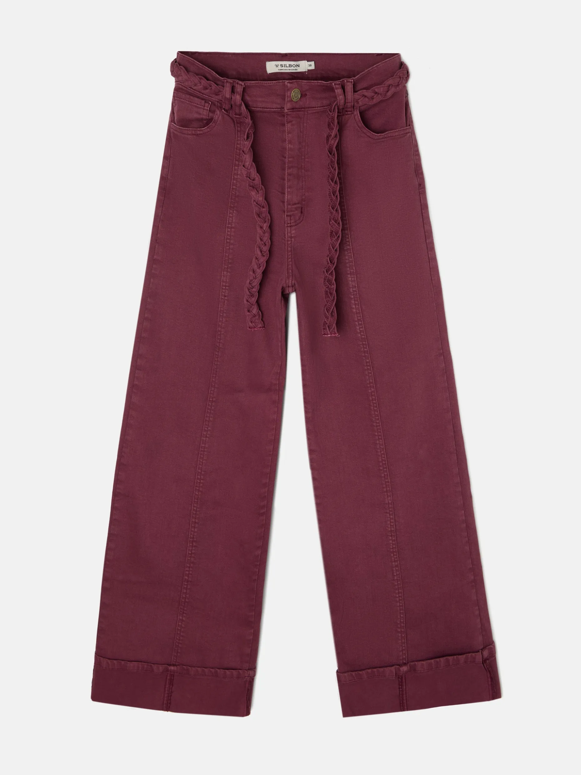 Pantalon denim cinturon trenza granate