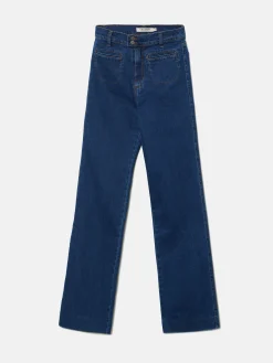 Pantalon denim flare bolsillos