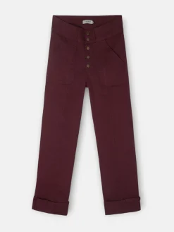 Pantalon denim vuelta burdeos