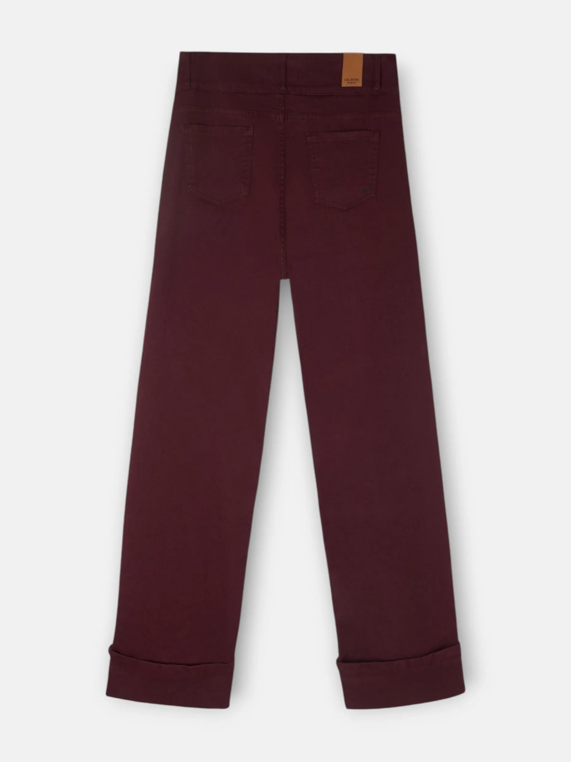 Pantalon denim vuelta burdeos