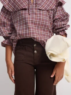 Pantalon girl bolsillos trenza marron