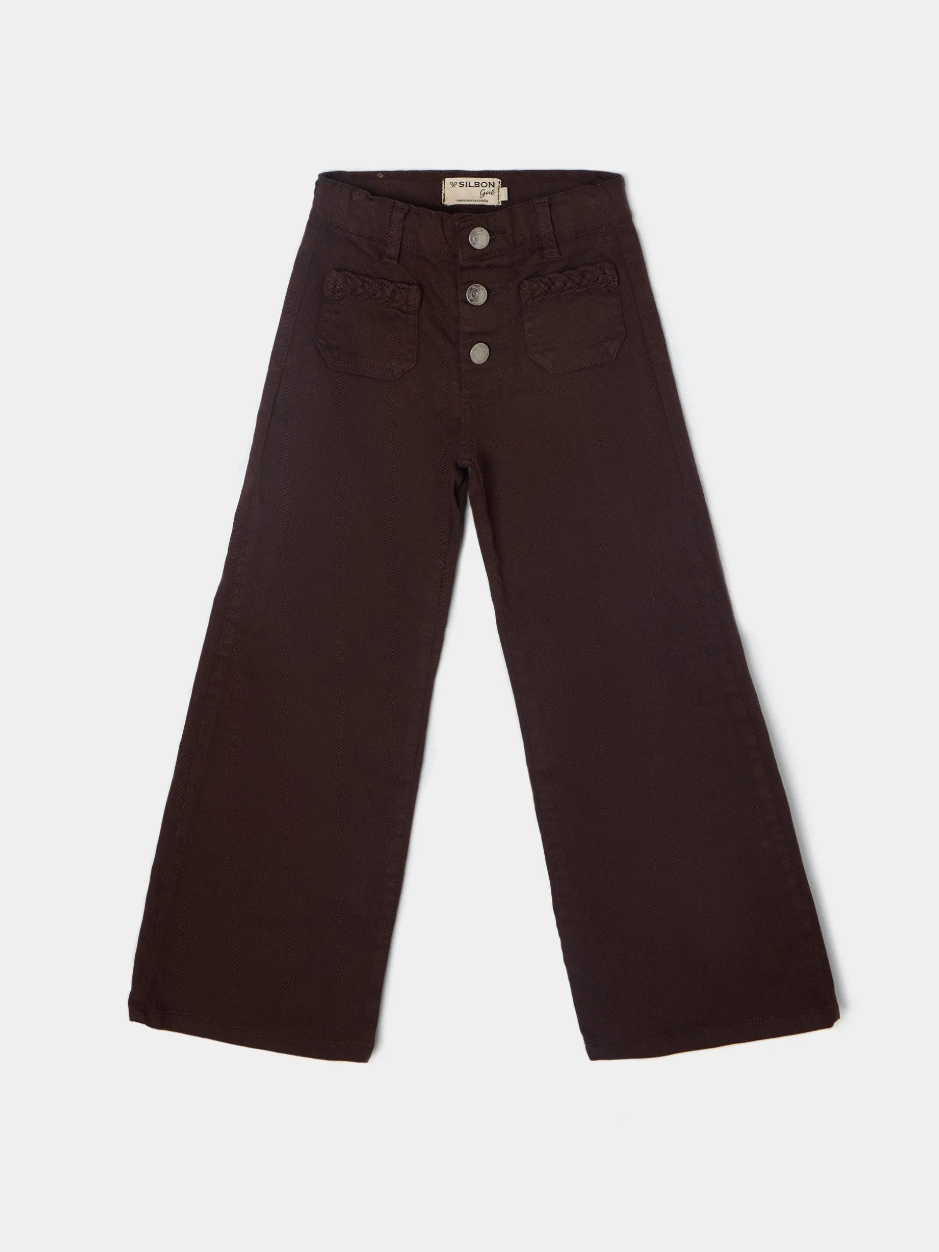 Pantalon girl bolsillos trenza marron
