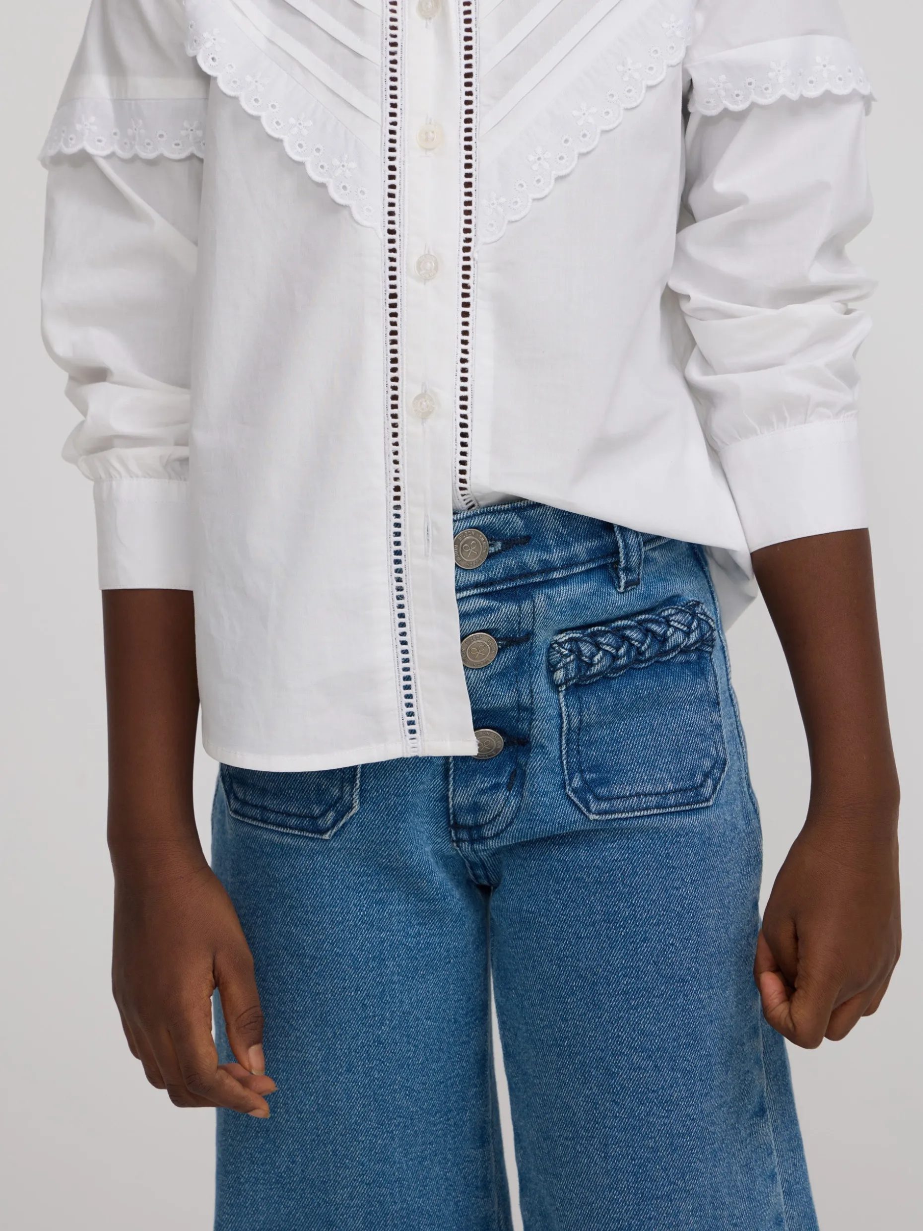 Pantalon girl bolsillos trenza denim