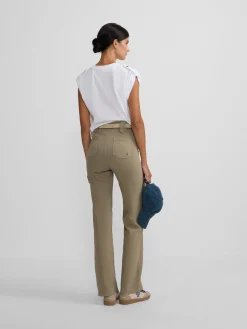 Pantalon recto detalle hebillas beige oscuro
