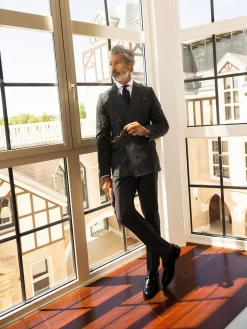 Pantalon traje cruzado stretch gris