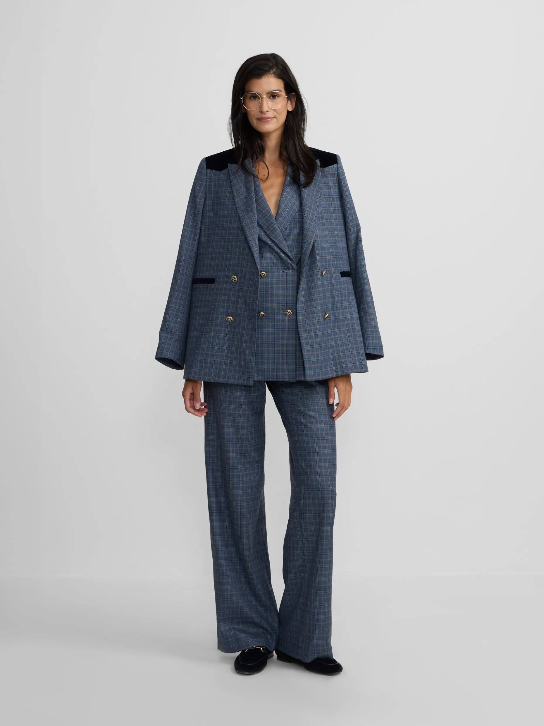 Pantalon vestir cuadros azules