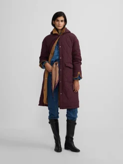 Parka larga acolchada detalles pana burdeos