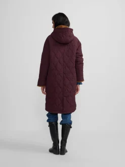Parka larga acolchada detalles pana burdeos