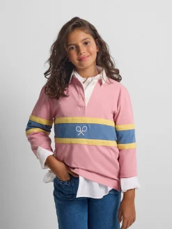 Polo girl manga larga raqueta rosa