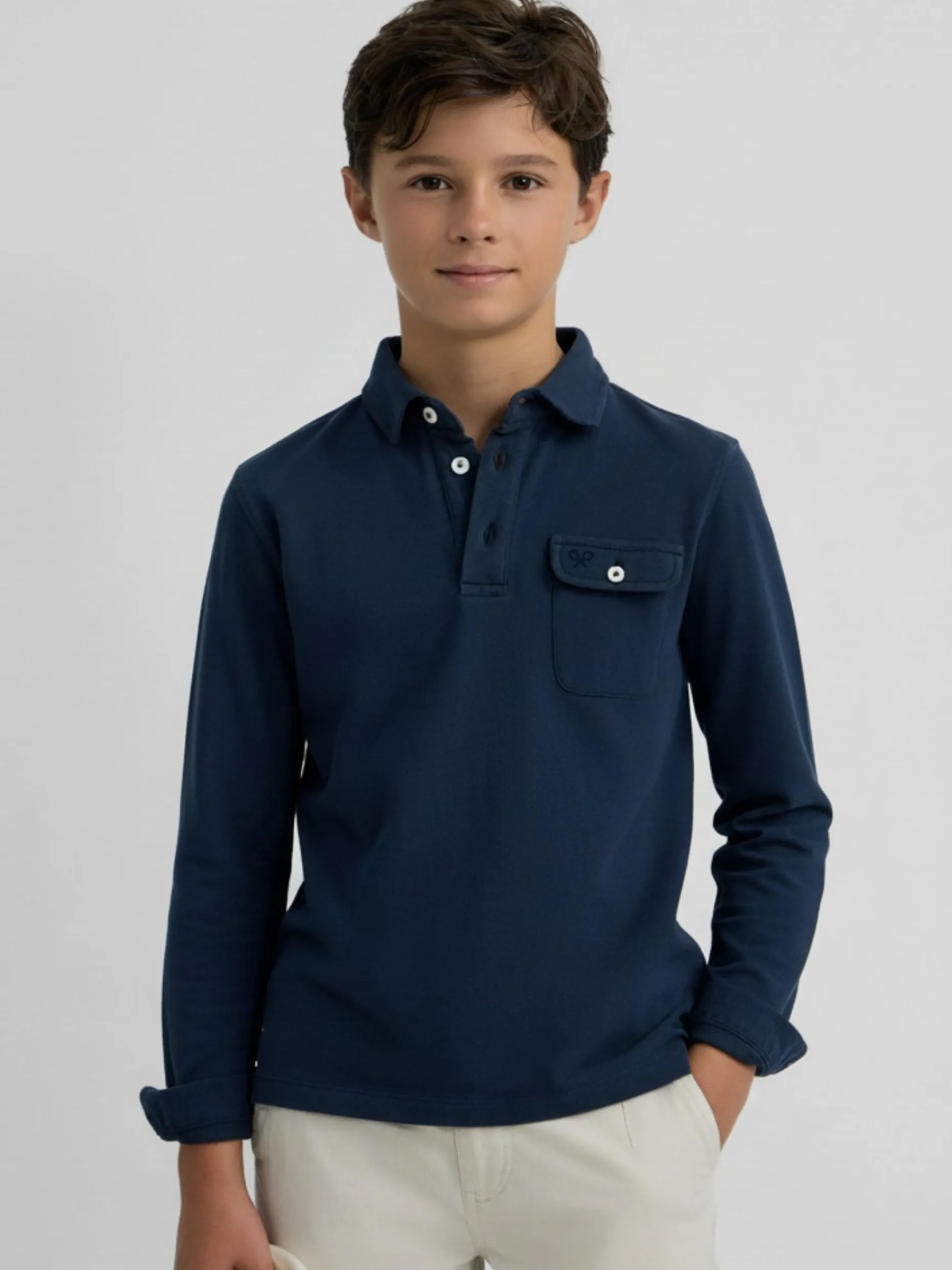 Polo kids manga larga bolsillo azul marino