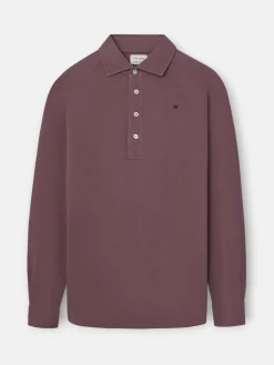 Polo liso manga larga ranglan burdeos