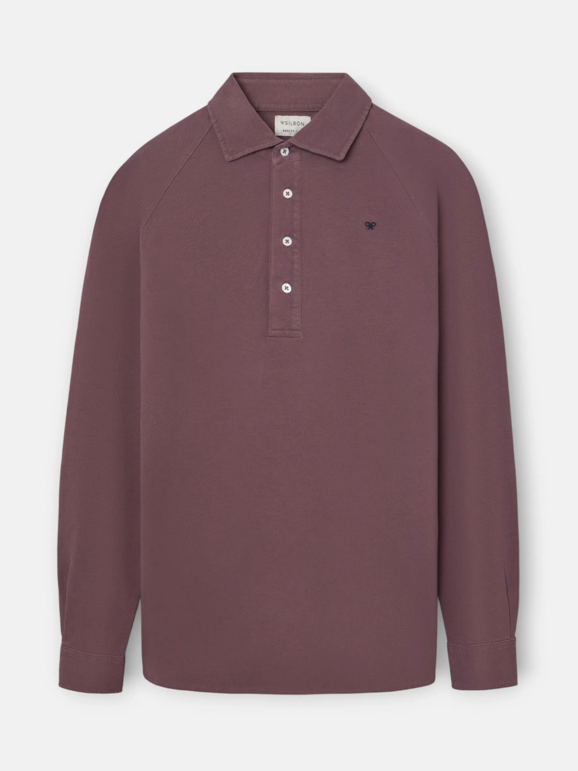 Polo liso manga larga ranglan burdeos