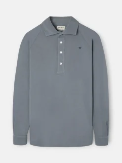 Polo liso manga larga ranglan gris oscuro