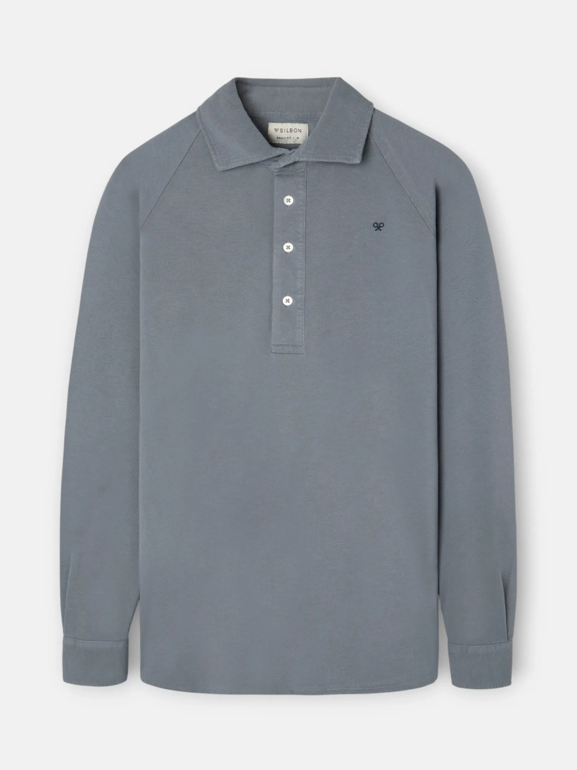 Polo liso manga larga ranglan gris oscuro