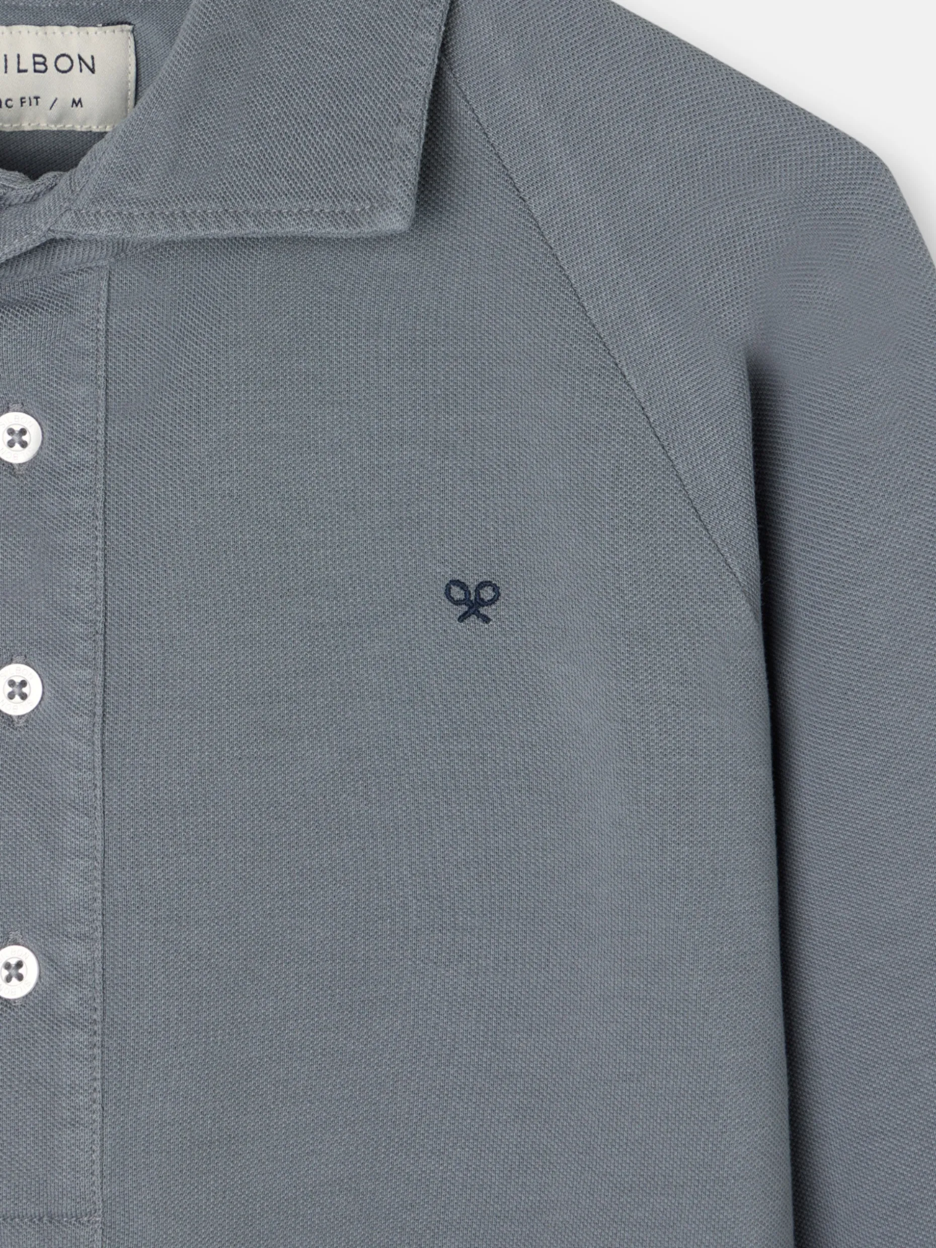 Polo liso manga larga ranglan gris oscuro