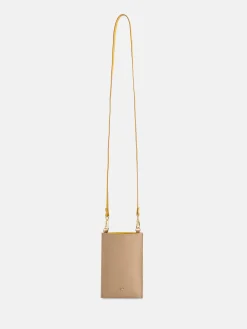 Portamovil piel bolsillo beige y amarillo