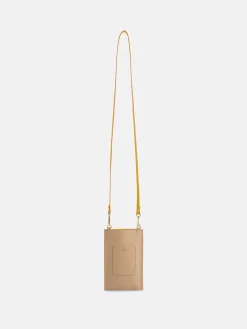 Portamovil piel bolsillo beige y amarillo