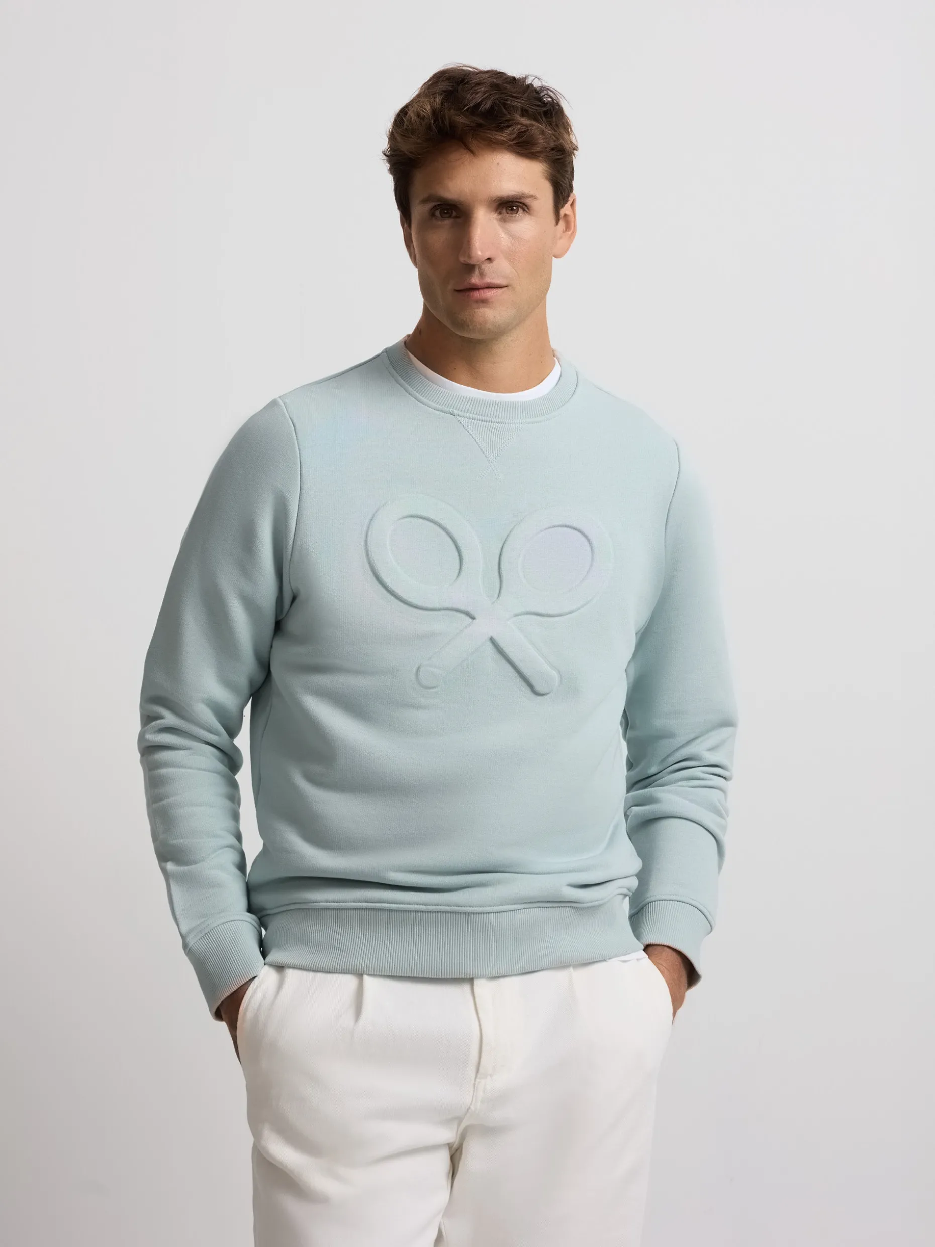 Sudadera clasica logo relieve verde agua
