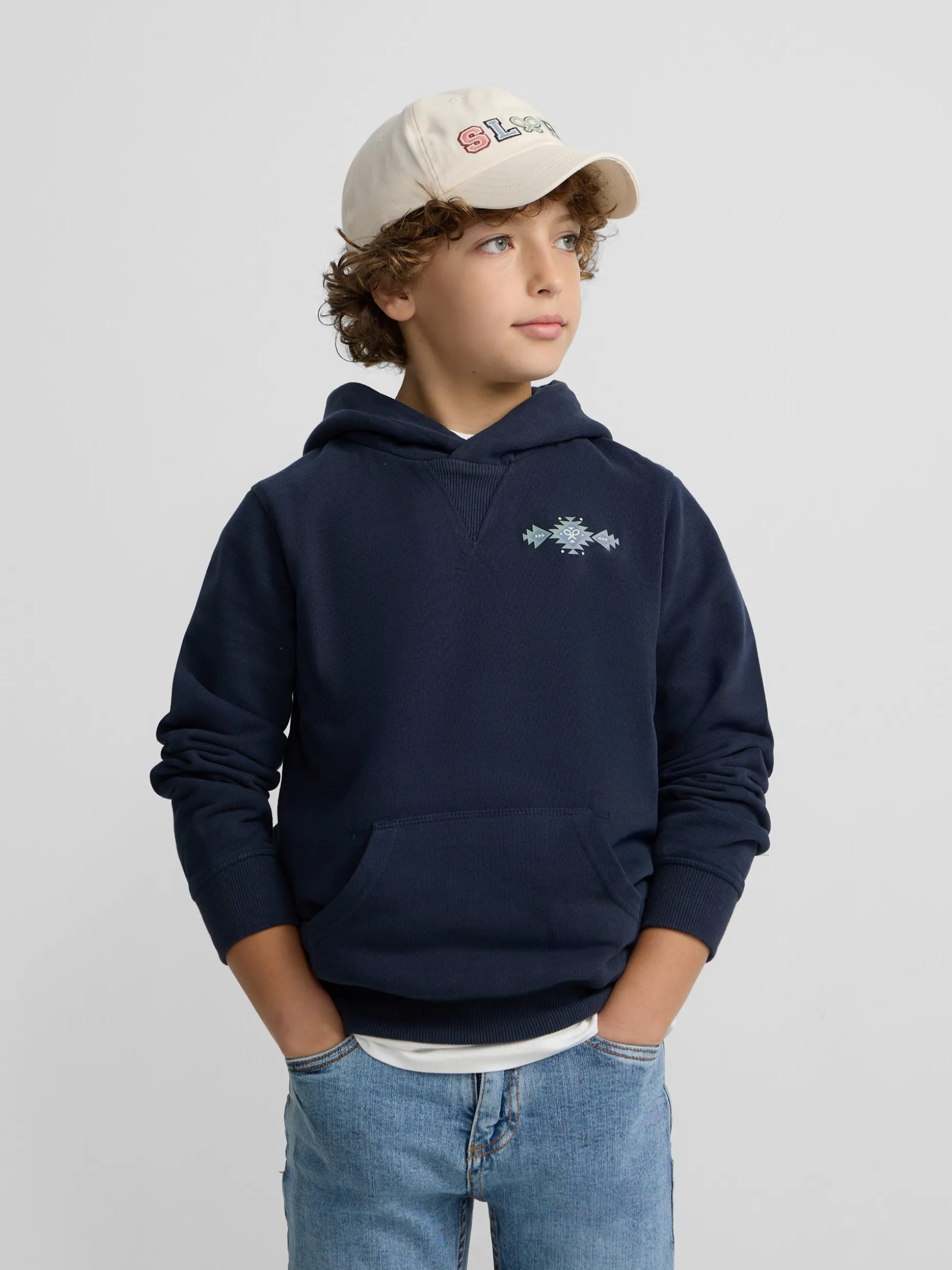 Sudadera kids hoodie cordon etnico azul marino