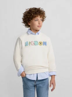 Sudadera kids letras silbon crema