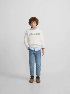Sudadera kids letras silbon crema