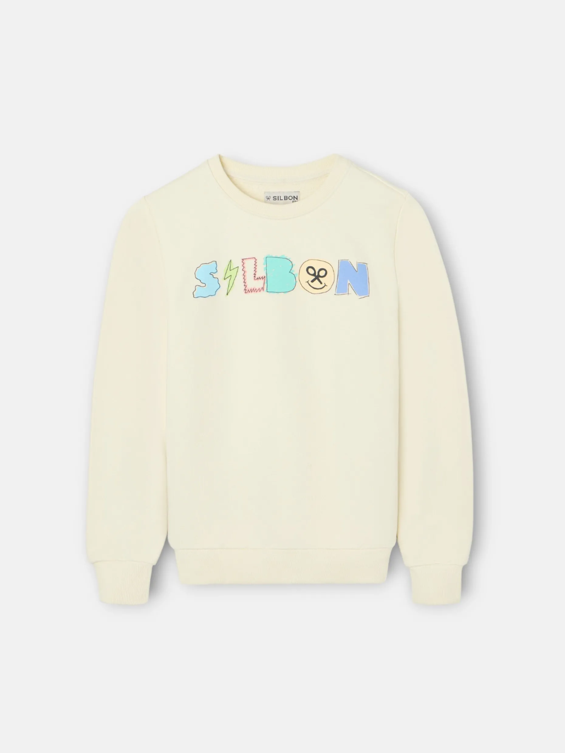 Sudadera kids letras silbon crema