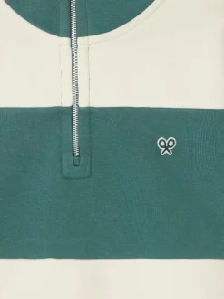 Sudadera media cremallera raya ancha verde