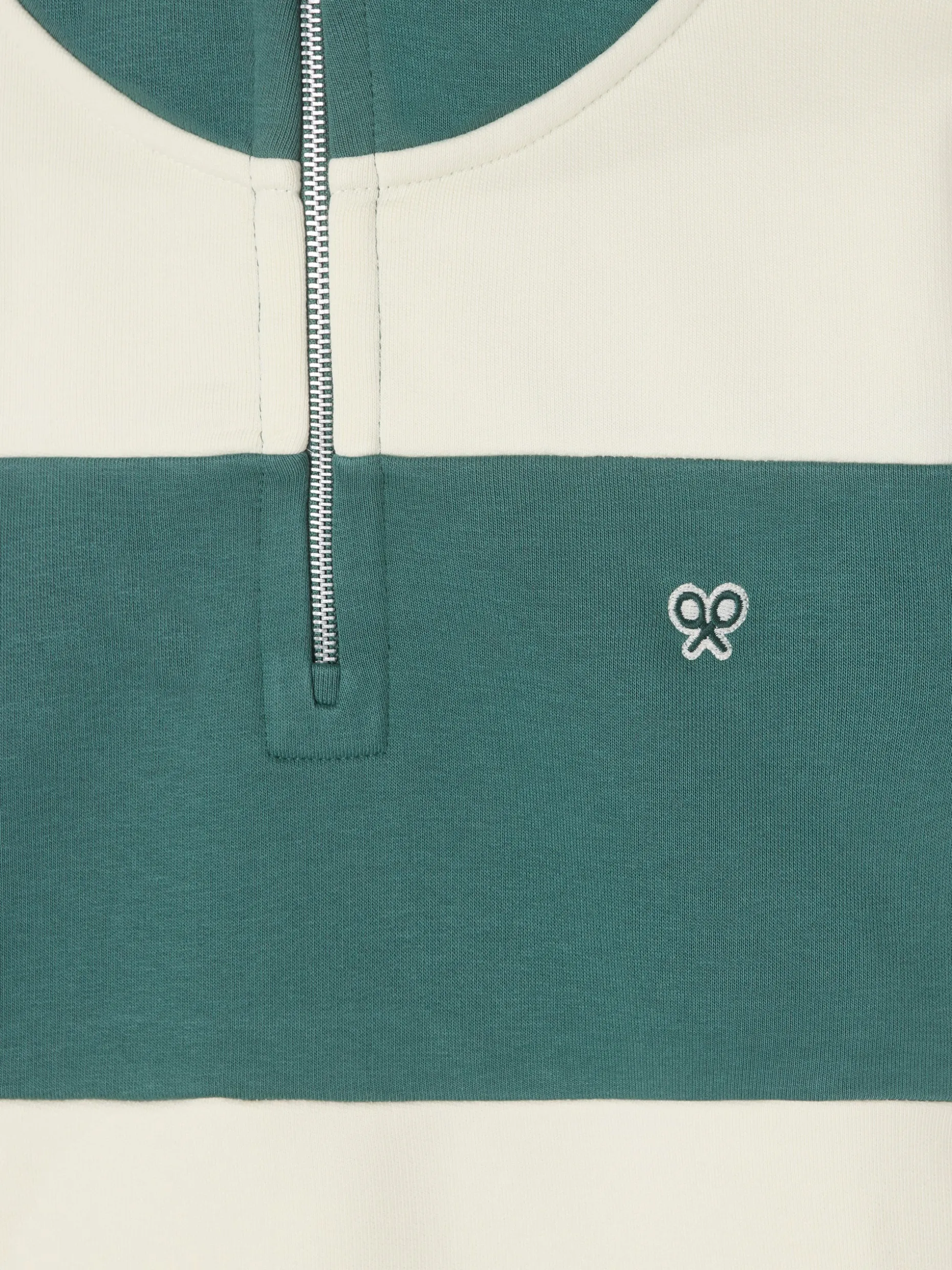 Sudadera media cremallera raya ancha verde