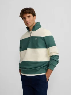 Sudadera media cremallera raya ancha verde