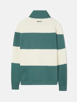 Sudadera media cremallera raya ancha verde