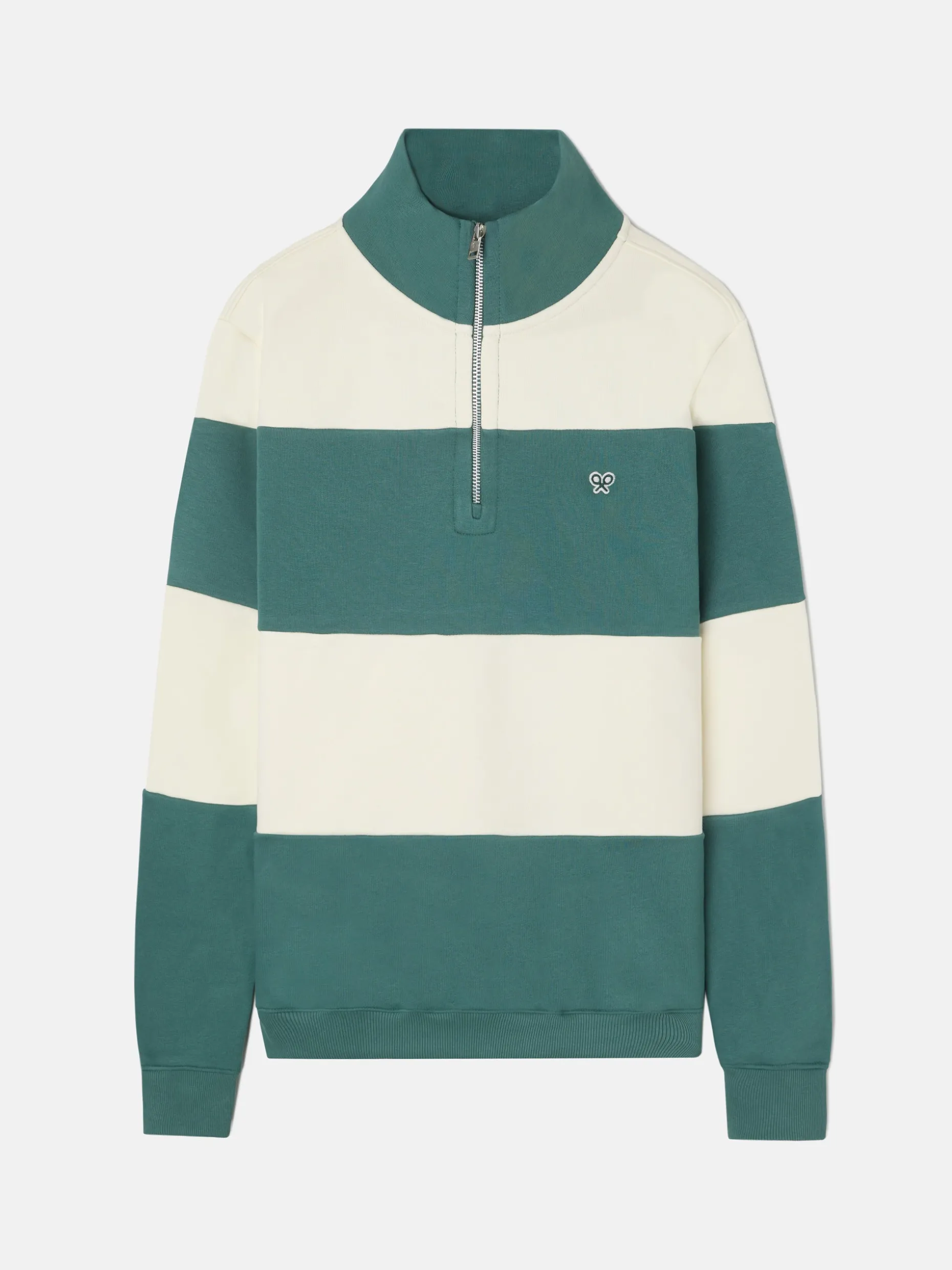 Sudadera media cremallera raya ancha verde