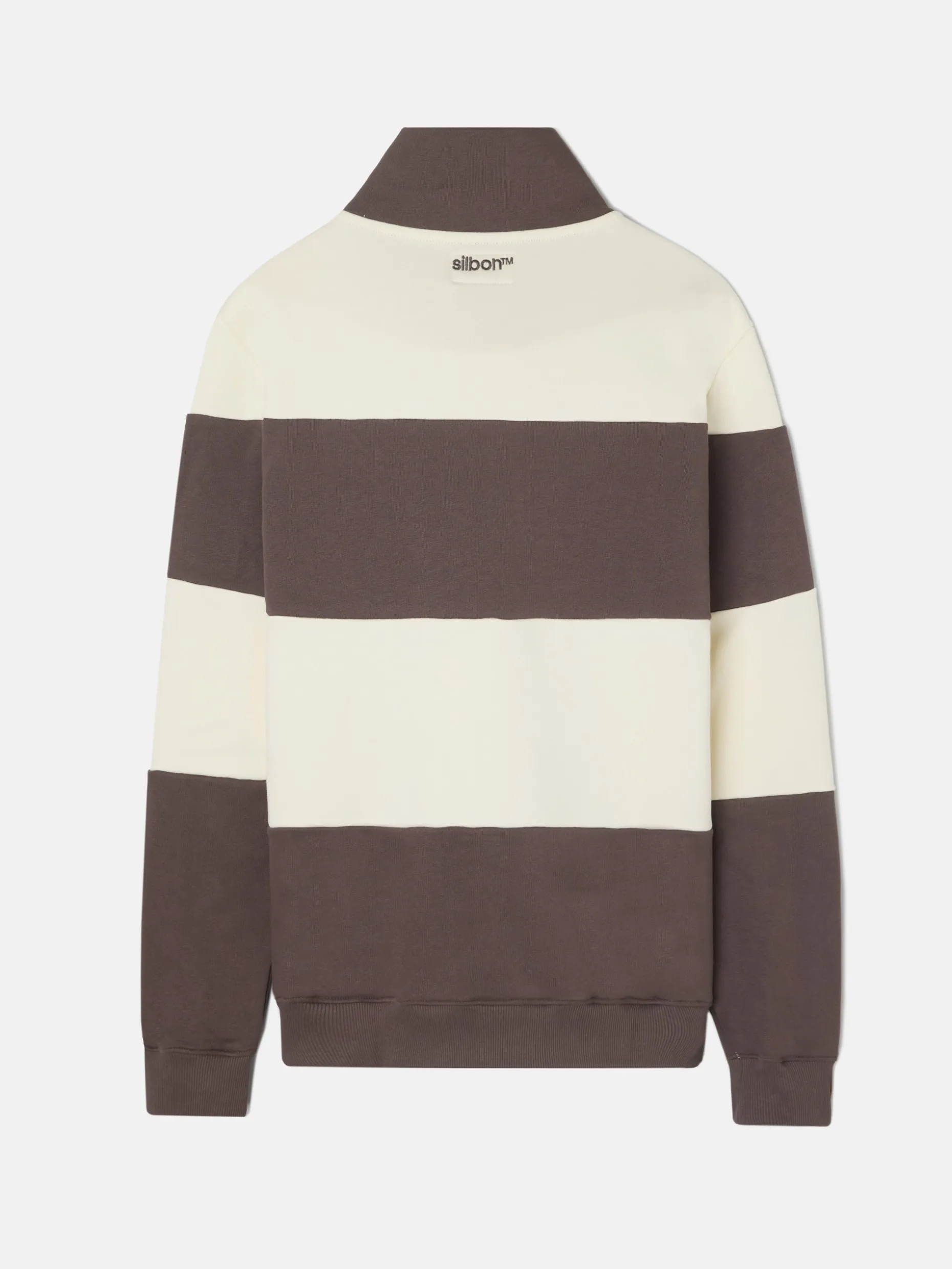 Sudadera media cremallera raya ancha marron