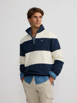 Sudadera media cremallera raya ancha marino