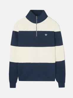 Sudadera media cremallera raya ancha marino
