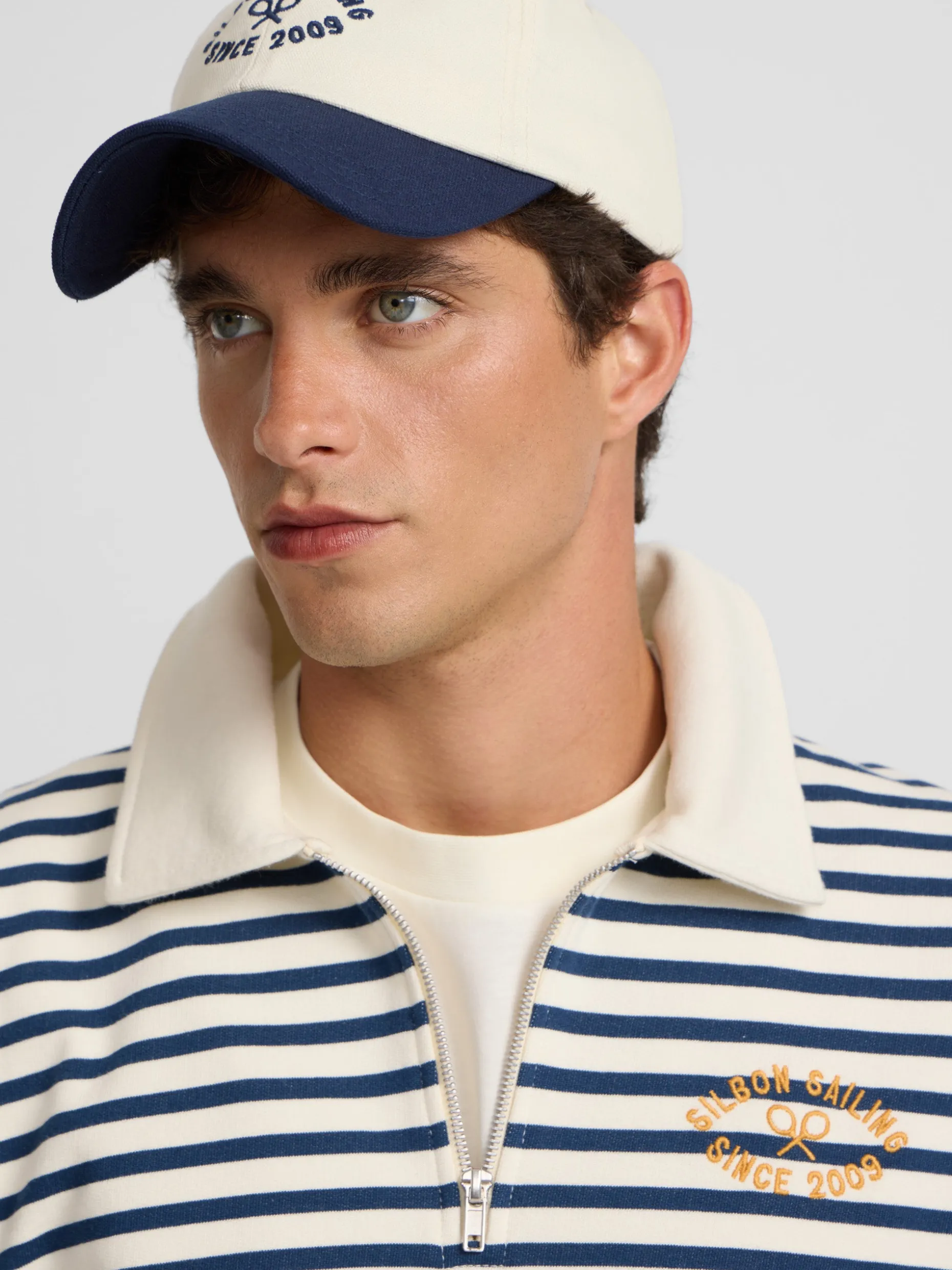Sudadera media cremallera raya media azul marino
