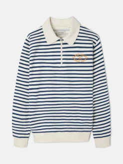 Sudadera media cremallera raya media azul marino
