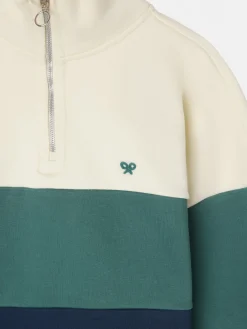 Sudadera relaxed fit media cremallera bloques azul verde