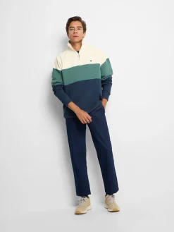 Sudadera relaxed fit media cremallera bloques azul verde