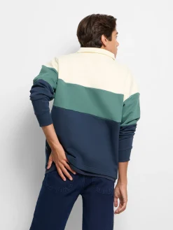 Sudadera relaxed fit media cremallera bloques azul verde