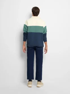 Sudadera relaxed fit media cremallera bloques azul verde