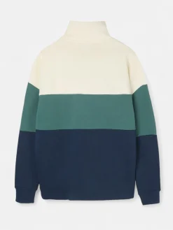 Sudadera relaxed fit media cremallera bloques azul verde