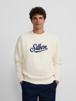 Sudadera relaxed fit retro crema