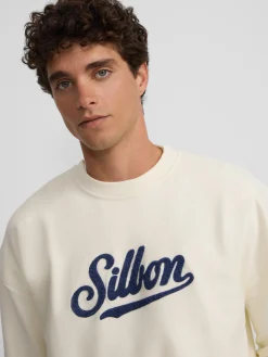 Sudadera relaxed fit retro crema