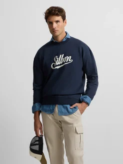 Sudadera relaxed fit retro azul marino