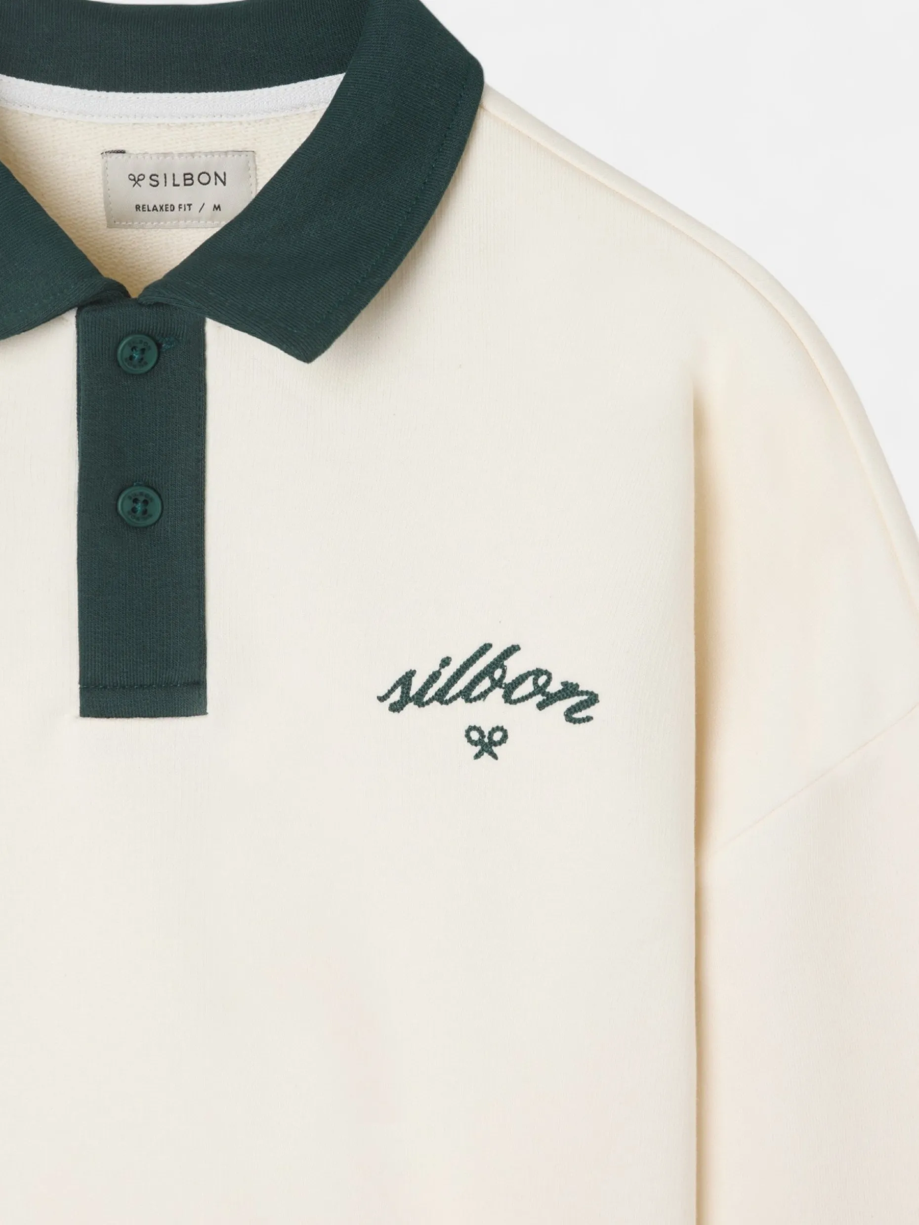 Sudadera Silbon cuello polo contraste crema