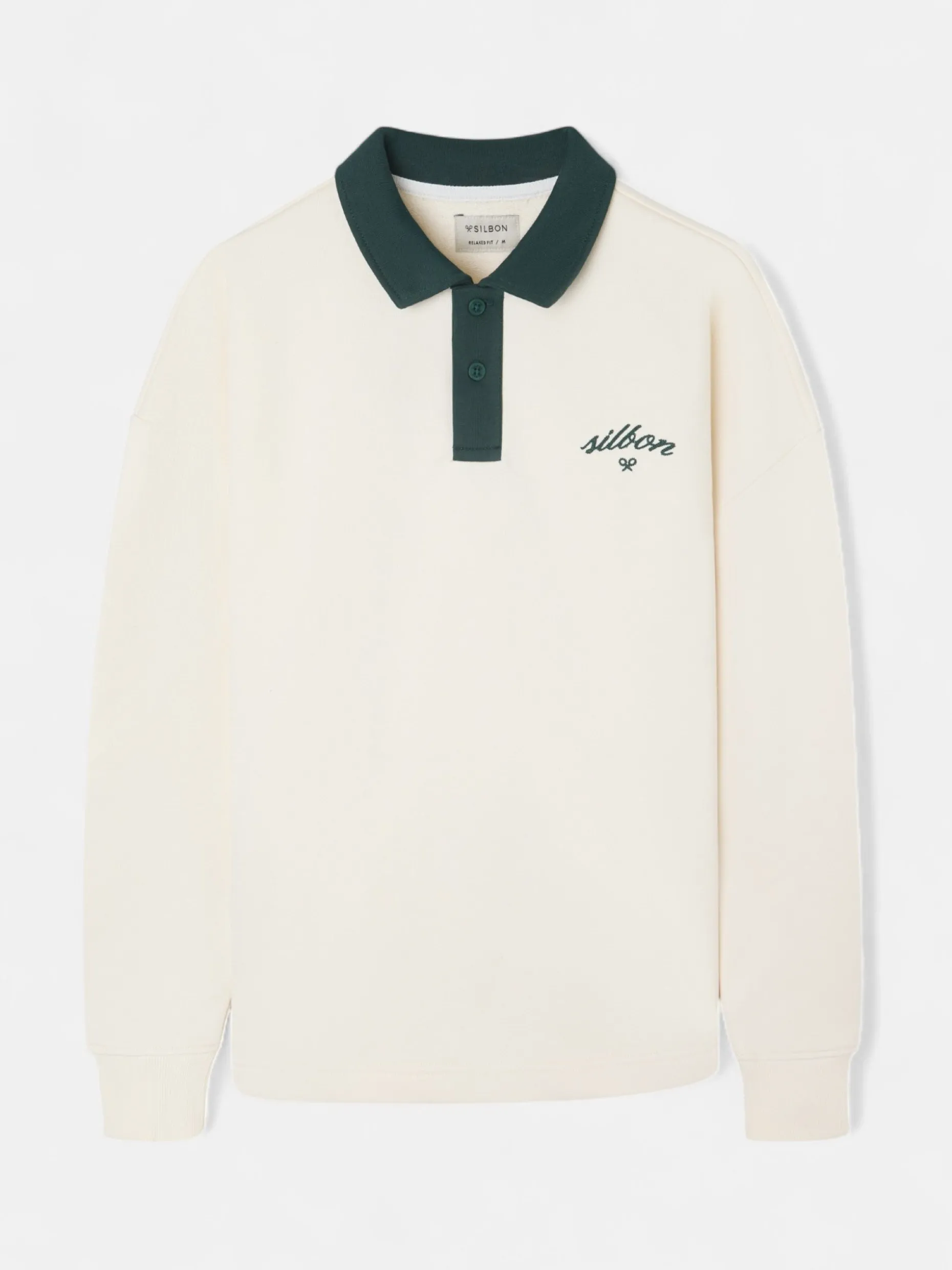 Sudadera Silbon cuello polo contraste crema