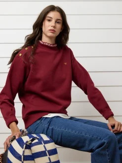 Sudadera woman cuello volante burdeos